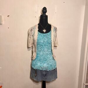 2014 boho indie sleaze Small cropped beige cardigan